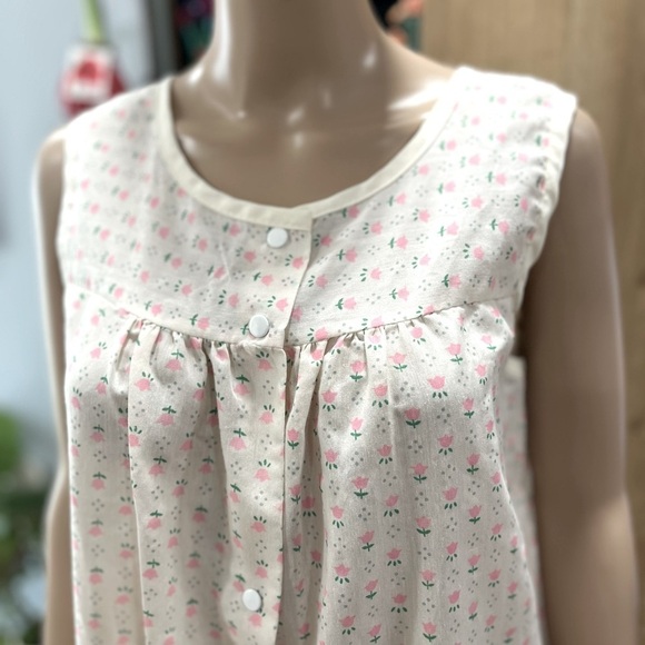 Dreamcoats retro house Dress pink green White floral tulips pockets size small - Picture 7 of 8